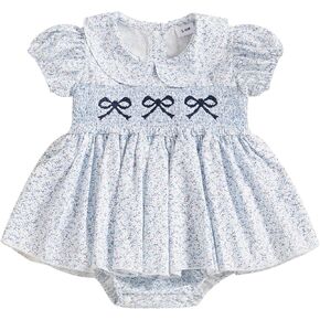 Bagilaanoe Summer Baby Girls Clothes Floral Short Sleeve Romper Dress Tutu Bodysuit Doll Collar Jumpsuit One Piece Outfit