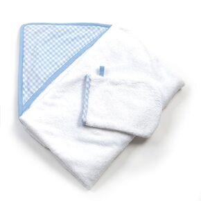 Tadpoles 2-Piece Hooded Towel & Mitt Set - Blue | 36" x 36" Towel - 9" x 6" Mitt | Made of 100% Woven Cotton Terry Cloth | Ideal for Babies & Toddlers | Soft, Absorbent, Durable & Machine-Washable