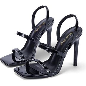 Elisabet Tang Square Toe Heels Stiletto Heels for Women,4.3 Inch Open Toe Heels Strappy Heels Women's Heeled Sandals for Party Wedding Dress Shoes