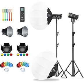 GODOX SL200III Bi LED Video Light Twin Lights Set Video Light with Original Remote Control and Bowens Holder, 2.8 m Light Stand, Softboxes 5600 K CRI96+ Bluetooth Control for Photography Photo Studio