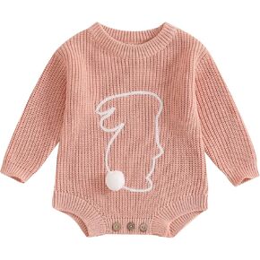 Lesimsam Newborn Baby Boy Girl Easter Outfit Oversized Bunny Knit Sweater Bubble Romper Long Sleeve Jumpsuit Spring Clothes