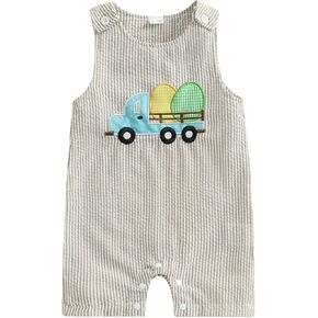 Infant Baby Boy Girl Easter Rabbit Jumpsuit Sleeveless Straps Romper Bib Pants One Piece Overalls Plaid Outfit