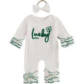 My First St Patricks Day Baby Girl Outfit Lucky Clover Embroidery Long Sleeve Romper Jumpsuit Irish Day Clothes in Kuwait