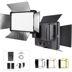 LED Video Light with Barn Door, 4400mAh Rechargeable Battery×2, 3200-6500K CRI 96+ Adjustable Panel Light for Outdoor Photography/Live Broadcast Shooting/Indoor Recording Fill Light/Video Conferencing