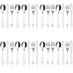 15Pcs Kids Silverware Set 410 Stainless Steel Kids Fork Spoon and Cutter Set Ergonomic Smooth Utensils Funny Dinosaur Kids Flatware Set Dishwasher Safe for Children