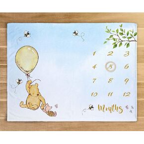 Classic Pooh Bear Baby Milestone Blanket Boy, First Year Calendar Monthly Growth Mat, Winnie Bear Monthly Blanket, Cute