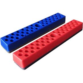 Magnetic Hex Bit Organizer, 2Pcs 74 Holes Bit Holder Sets, 1/4" Drill Hex Bit Storage with Magnet Base, Screwdriver Bit Organizer, Toolbox Organizer, Accessories Storage Grid (Red & Blue)