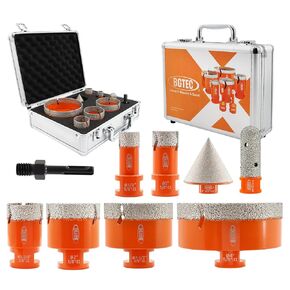 BGTEC Diamond Core Drill Bits-9PCS 5/8-11 Thread Tile Hole Saw 20/25/35/50/75mm+50mm Beveling Chamfer Bit+20mm Finger Bit+SDS/HEX Adapter for Pocelian Tile Ceramic Marble Granite Stoneware