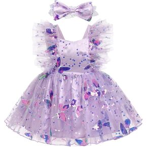 AWIBMK Baby Girls 1st 2nd Birthday Outfit Sequins Tulle Ruffle Sleeveless Backless Tutu Dress with Headband Cake Smash