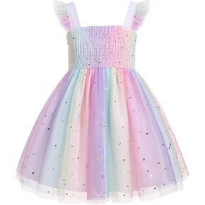 IBTOM CASTLE Baby Girls Tutu Dress Flutter Sleeve Square Neck Sparkle Sequins Princess Tulle Birthday Party Dress