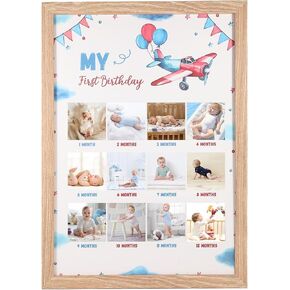 My First Birthday Photo Frame -12 Month Growth Milestone Board, Airplane Themed Photo Frame, Birthday Party Decoration, New Mom Commemorative Gift (aircraft)