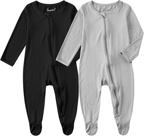 طفل الخيزران رايون رومبير رضع القدمين طويلة الأكمام طويلة السوستة ملابس 2 حزمة حللا من قطعة واحدة in Kuwait