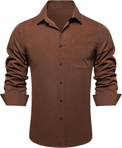 قميص Dubulle سادة للرجال من الساتان بأكمام طويلة، قميص كاجوال للعمل بأزرار سفلية مع جيب للرجال in Kuwait