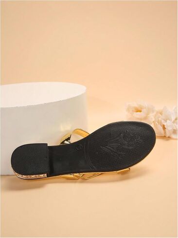 GORGLITTER Women's Gold Rhinestone Sandals Strappy Flats Sparkly Slide Sandals in Saudi Arabia