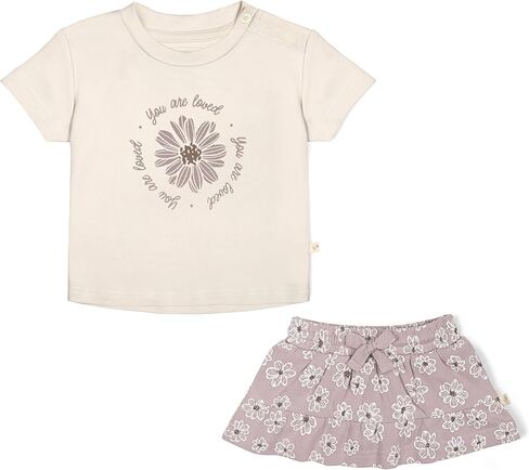 MakeMake Organics GOTS Certified Organic Cotton Baby Kids Toddler Girl Top and Short Outfit Set in Kuwait