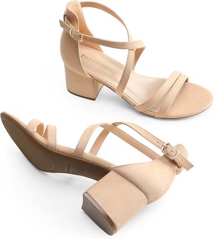 DREAM PAIRS Women's Ankle Strap Low Chunky Heels Open Toe Blocked Strappy Sandals Dress Shoes for Wedding Bridal Party in Saudi Arabia