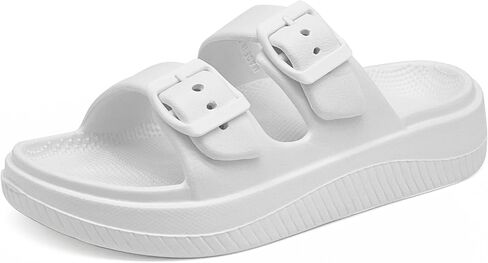 Men and Women Comfy Slide Sandals Double Buckle Adjustable Buckle EVA Flat Sandals Lightweight Thick Non Slip Sole in Saudi Arabia