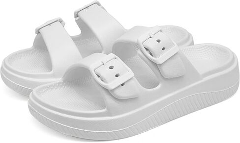 Men and Women Comfy Slide Sandals Double Buckle Adjustable Buckle EVA Flat Sandals Lightweight Thick Non Slip Sole in Saudi Arabia