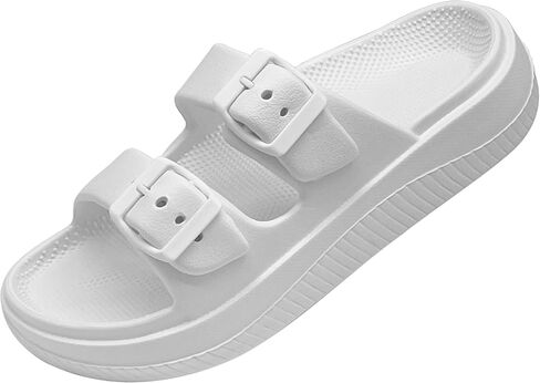 Men and Women Comfy Slide Sandals Double Buckle Adjustable Buckle EVA Flat Sandals Lightweight Thick Non Slip Sole in Saudi Arabia