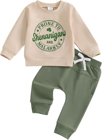 St Patricks Day Baby Boy Outfit Clover Letters Print Sweatshirt Sweatshens Pants Pants Toddler 2PCS SPRING COLLESS in Kuwait