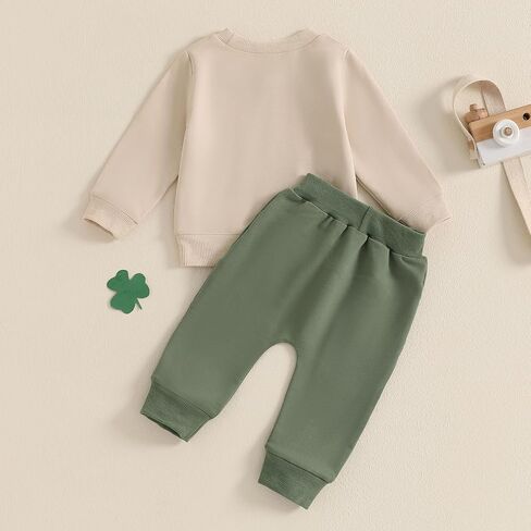 St Patricks Day Baby Boy Outfit Clover Letters Print Sweatshirt Sweatshens Pants Pants Toddler 2PCS SPRING COLLESS in Kuwait