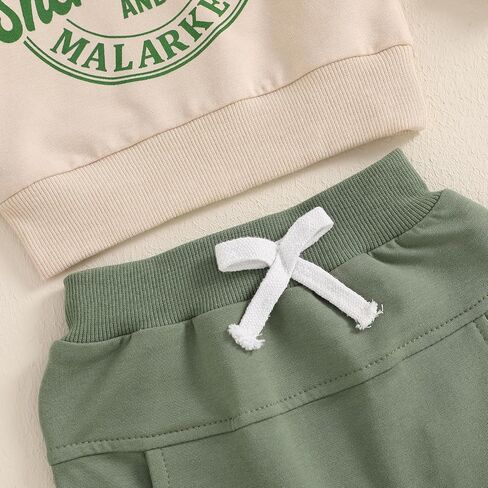 St Patricks Day Baby Boy Outfit Clover Letters Print Sweatshirt Sweatshens Pants Pants Toddler 2PCS SPRING COLLESS in Kuwait