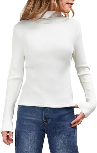 Milumia Girl's Casual Rib Knit Turtle Neck Tee Long Sleeve Fitted T Shirts Tops in Saudi Arabia