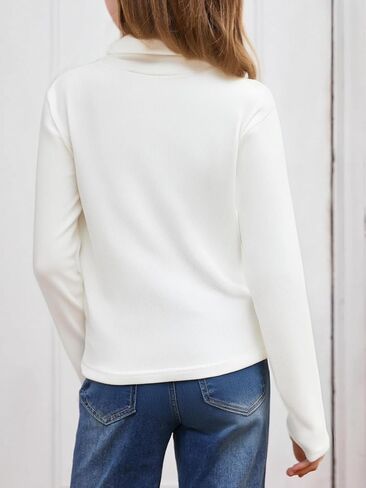 Milumia Girl's Casual Rib Knit Turtle Neck Tee Long Sleeve Fitted T Shirts Tops in Saudi Arabia