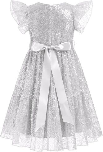 IBTOM CASTLE Flower Girl Sequins Dress Toddlers Flutter Sleeve Birthdat Party Dress with Belt Bridesmaid Wedding in Saudi Arabia