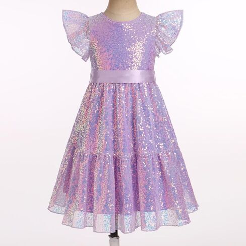 IBTOM CASTLE Flower Girl Sequins Dress Toddlers Flutter Sleeve Birthdat Party Dress with Belt Bridesmaid Wedding in Saudi Arabia
