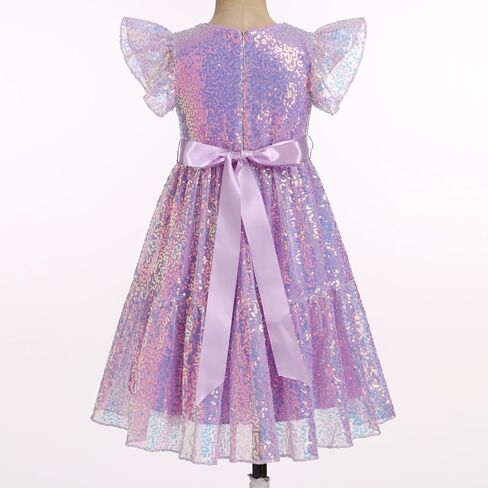IBTOM CASTLE Flower Girl Sequins Dress Toddlers Flutter Sleeve Birthdat Party Dress with Belt Bridesmaid Wedding in Saudi Arabia