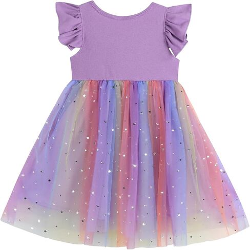 Girls Casual Tulle Tutu Dress Baby Toddler Ruffle Sleeves Bow Princess Party Dresses in Saudi Arabia