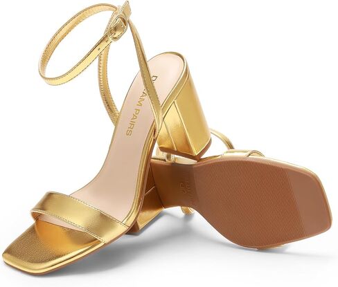 DREAM PAIRS Women's Chunky Heels Square Open Toe Ankle Buckle Strappy Block Heeled Sandals for Party Wedding Daily in Kuwait