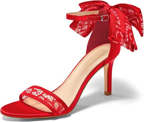 Coutgo Womens High Heels Sandals Lace Bow Tie Back Open Toe Ankle Strap Sexy Stiletto Wedding Party Dress Shoes in Saudi Arabia