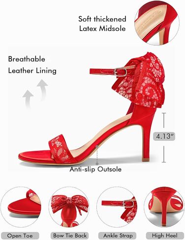 Coutgo Womens High Heels Sandals Lace Bow Tie Back Open Toe Ankle Strap Sexy Stiletto Wedding Party Dress Shoes in Saudi Arabia