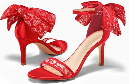 Coutgo Womens High Heels Sandals Lace Bow Tie Back Open Toe Ankle Strap Sexy Stiletto Wedding Party Dress Shoes in Saudi Arabia