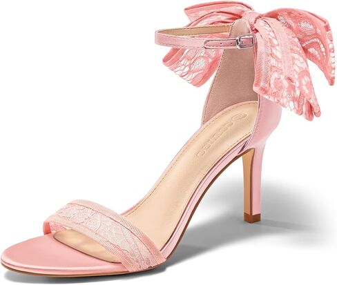 Coutgo Womens High Heels Sandals Lace Bow Tie Back Open Toe Ankle Strap Sexy Stiletto Wedding Party Dress Shoes in Saudi Arabia