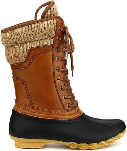 Women's Waterproof Duck Boots Rubber Two Tone Mix Media Skimmers Winter Rain Snow Mid Calf Boots in Saudi Arabia