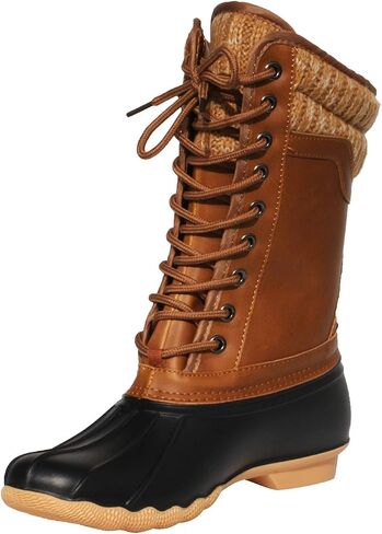 Women's Waterproof Duck Boots Rubber Two Tone Mix Media Skimmers Winter Rain Snow Mid Calf Boots in Saudi Arabia