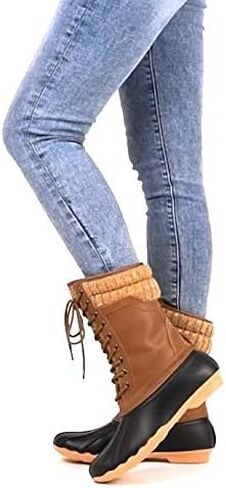 Women's Waterproof Duck Boots Rubber Two Tone Mix Media Skimmers Winter Rain Snow Mid Calf Boots in Saudi Arabia