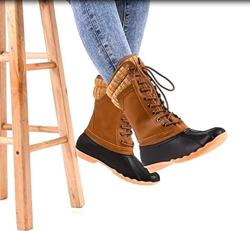 Women's Waterproof Duck Boots Rubber Two Tone Mix Media Skimmers Winter Rain Snow Mid Calf Boots in Saudi Arabia