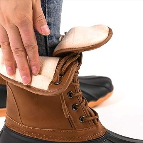 Women's Waterproof Duck Boots Rubber Two Tone Mix Media Skimmers Winter Rain Snow Mid Calf Boots in Saudi Arabia