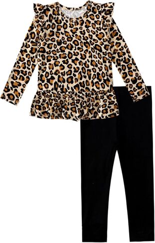 Baby Girl Clothes Set-Viscose Made from Bamboo, Ruffle Long Sleeve Shirt with Pant Clothing Toddler Girls Outfits in Kuwait