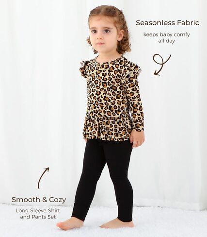 Baby Girl Clothes Set-Viscose Made from Bamboo, Ruffle Long Sleeve Shirt with Pant Clothing Toddler Girls Outfits in Kuwait