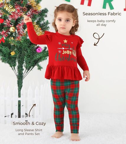 Baby Girl Clothes Set-Viscose Made from Bamboo, Ruffle Long Sleeve Shirt with Pant Clothing Toddler Girls Outfits in Kuwait