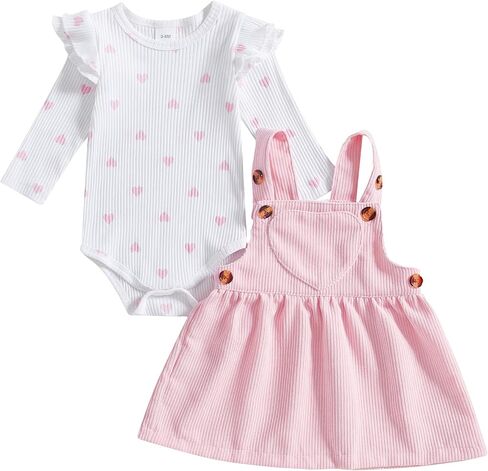Baby Girl Valentines Day Outfit Long Sleeve Romper Suspender Skirt Set Newborn Clothes Baby Girl Fall Winter Outfit in Saudi Arabia