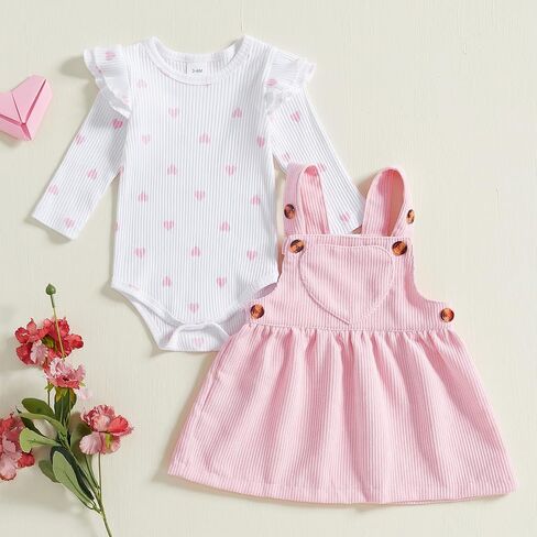 Baby Girl Valentines Day Outfit Long Sleeve Romper Suspender Skirt Set Newborn Clothes Baby Girl Fall Winter Outfit in Saudi Arabia
