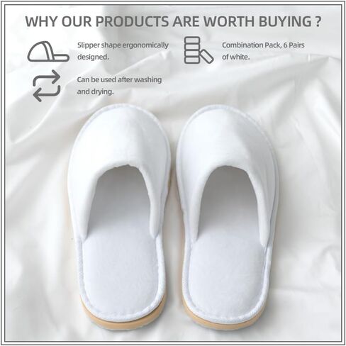 GONG GONG 6 Pairs Non Slip Disposable Slippers, Washable & Reusable, Closed Toe Crystal Velvet Slipper for Guest, Bathroom, House, Hotel, Party, SPA, Wedding in Saudi Arabia