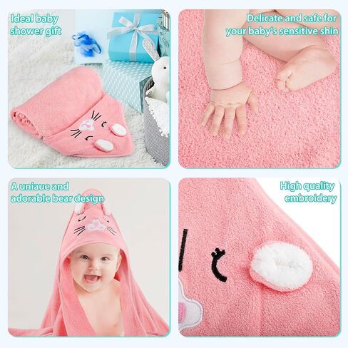 Baby Bath Towel,Ultra Soft Hooded Baby Towel,Toddler Bath Towels with Animal Design,Absorbent Baby Hooded Towel Shower Gifts for Baby Boys Girls,31.5x31.5 inch(Orange and Pink Kitten) in Saudi Arabia