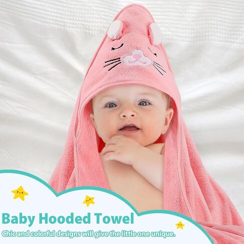 Baby Bath Towel,Ultra Soft Hooded Baby Towel,Toddler Bath Towels with Animal Design,Absorbent Baby Hooded Towel Shower Gifts for Baby Boys Girls,31.5x31.5 inch(Orange and Pink Kitten) in Saudi Arabia